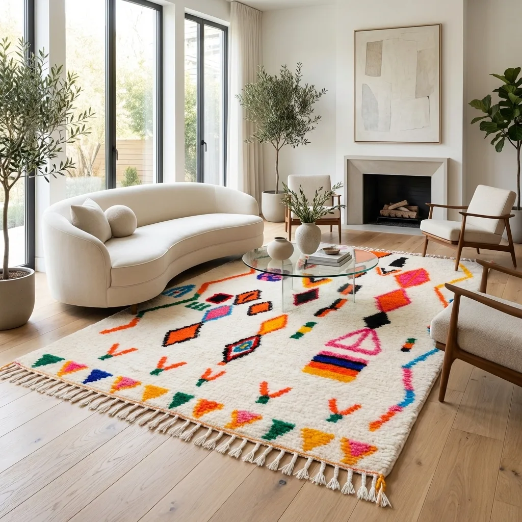 Tapis berbère Azilal — Totems Flamboyants en situation