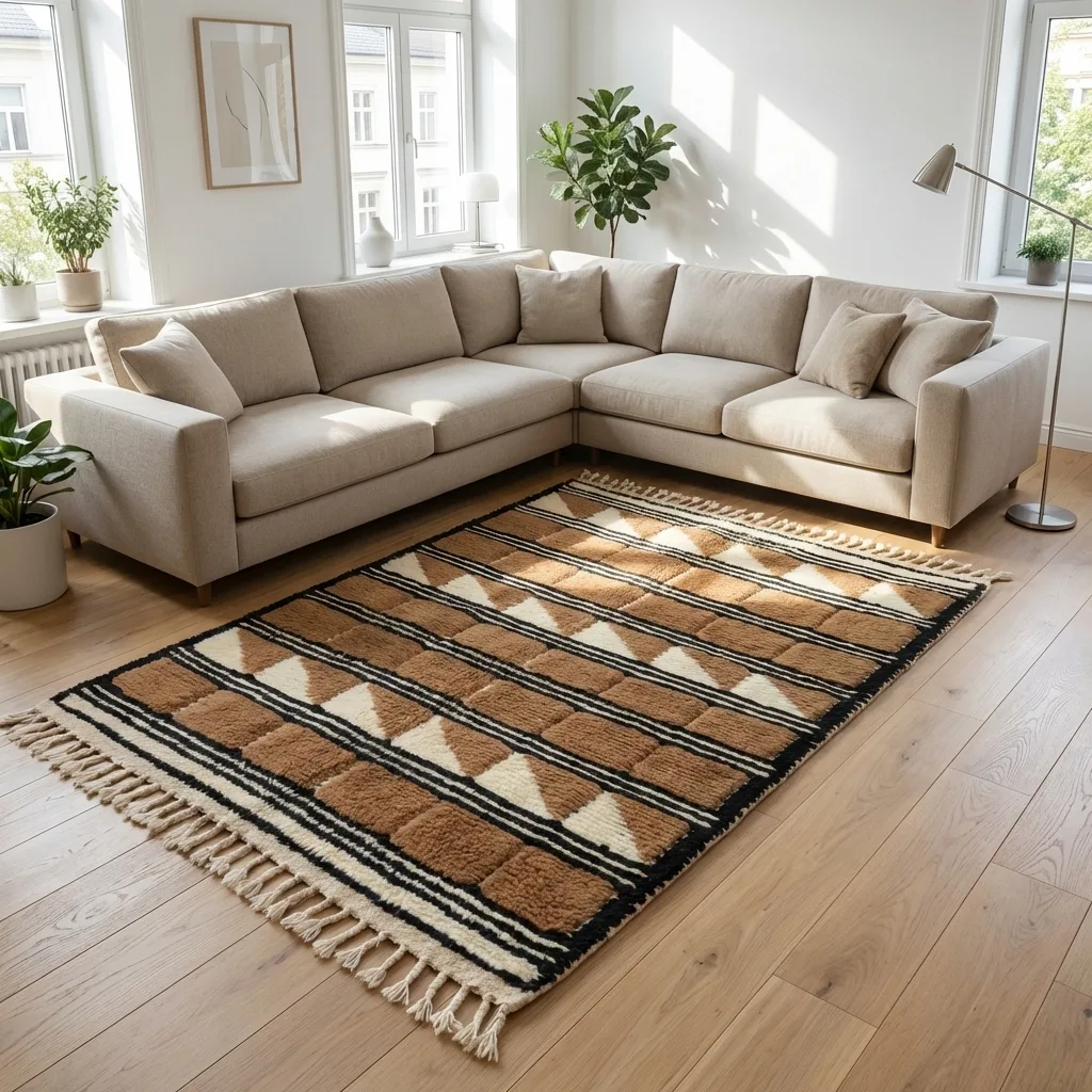 Tapis berbère Mrirt — Damier Cannelle en situation