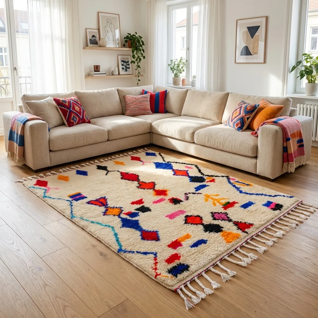 Tapis berbère Azilal — Mosaïque Ardente en situation